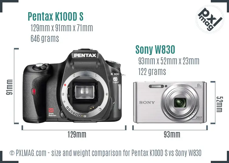 Pentax K100D S vs Sony W830 size comparison