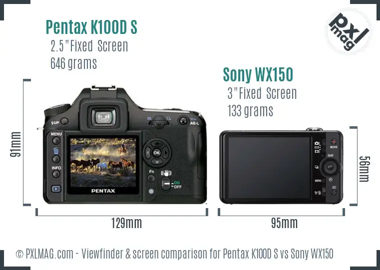 Pentax K100D S vs Sony WX150 Screen and Viewfinder comparison