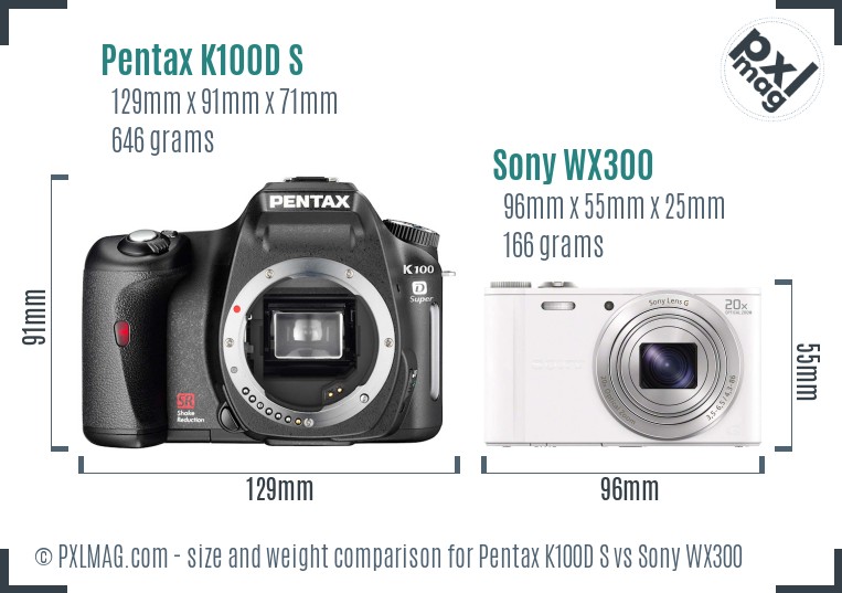 Pentax K100D S vs Sony WX300 size comparison Pentax K100D S vs Sony WX300 size comparison