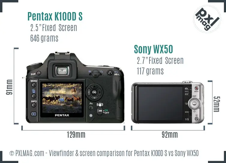 Pentax K100D S vs Sony WX50 Screen and Viewfinder comparison