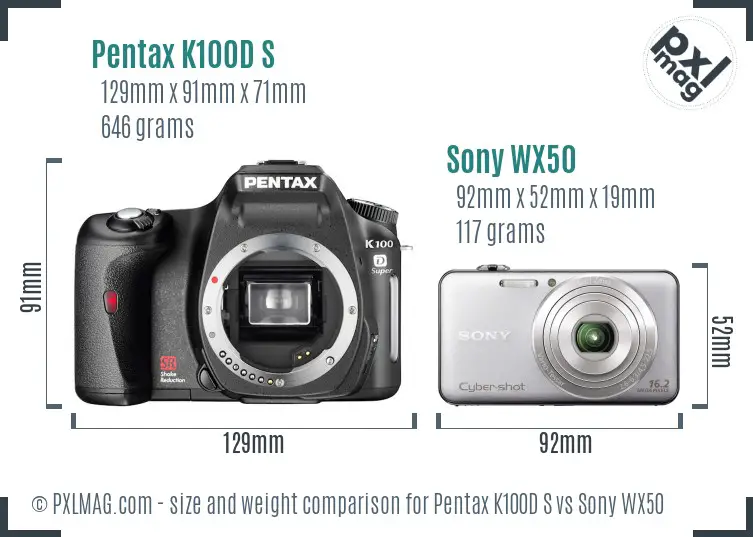 Pentax K100D S vs Sony WX50 size comparison Pentax K100D S vs Sony WX50 size comparison