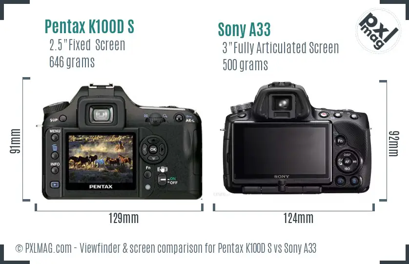 Pentax K100D S vs Sony A33 Screen and Viewfinder comparison