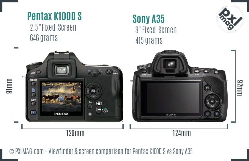 Pentax K100D S vs Sony A35 Screen and Viewfinder comparison