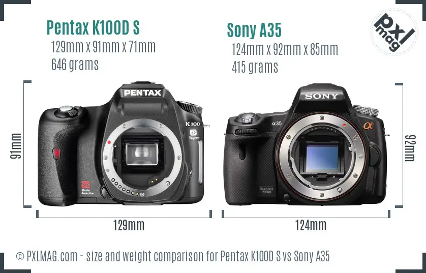 Pentax K100D S vs Sony A35 size comparison