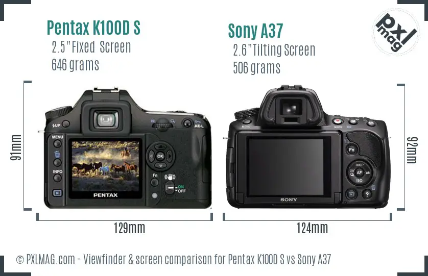 Pentax K100D S vs Sony A37 Screen and Viewfinder comparison