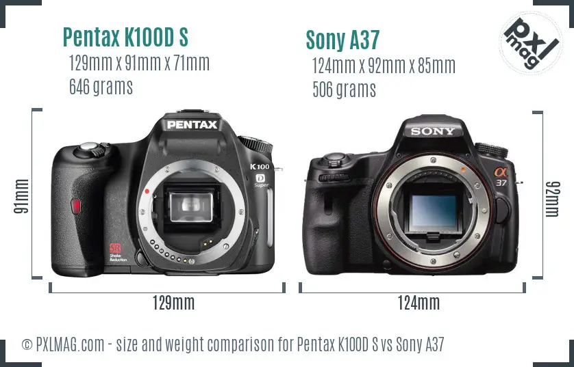 Pentax K100D S vs Sony A37 size comparison