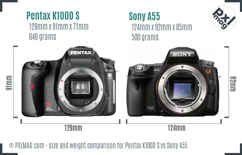 Pentax K100D S vs Sony A55 size comparison