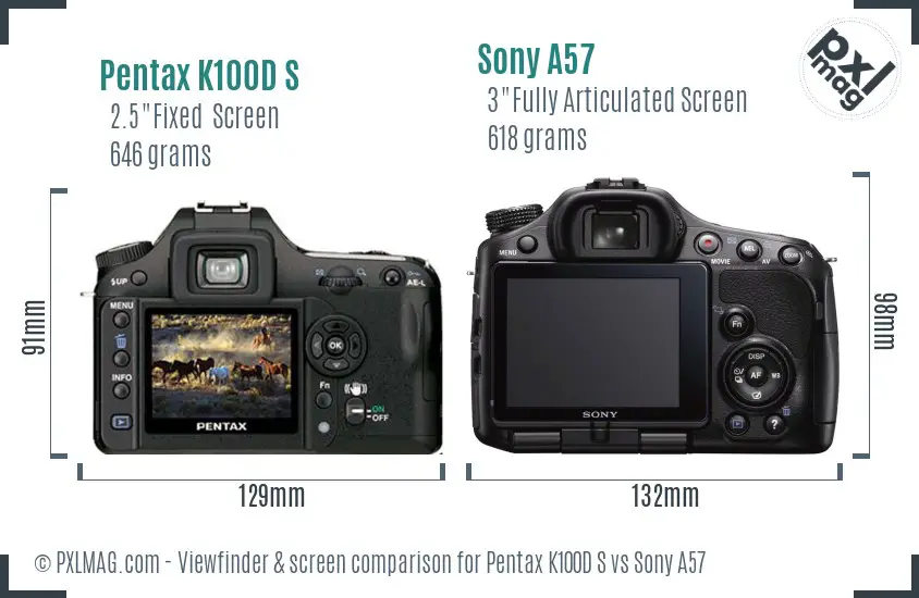 Pentax K100D S vs Sony A57 Screen and Viewfinder comparison