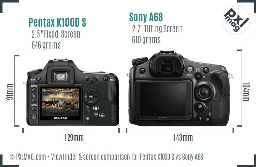 Pentax K100D S vs Sony A68 Screen and Viewfinder comparison