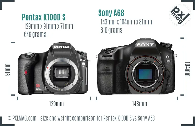 Pentax K100D S vs Sony A68 size comparison