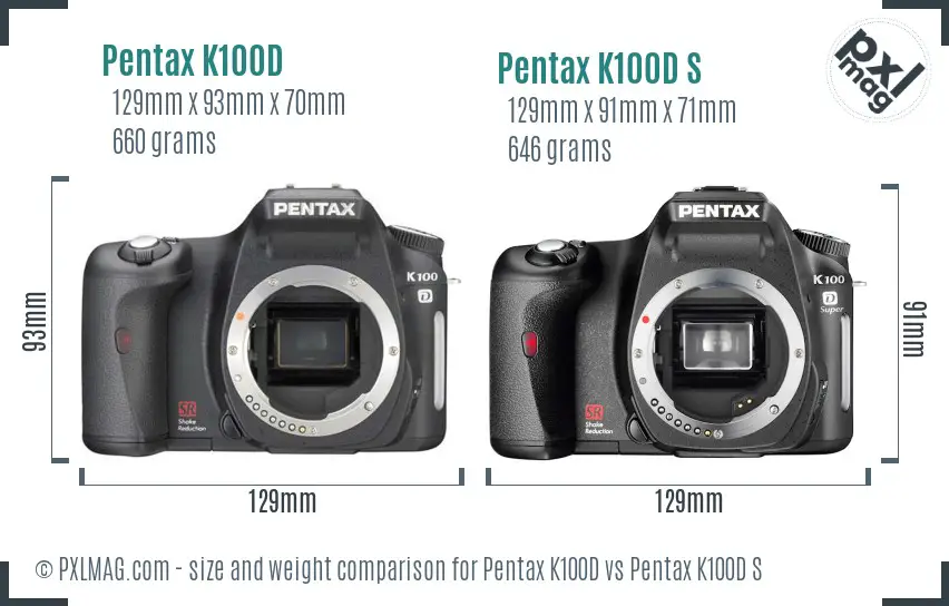 Pentax K100D vs Pentax K100D S size comparison