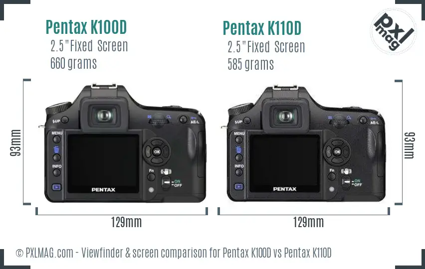 Pentax K100D vs Pentax K110D Screen and Viewfinder comparison