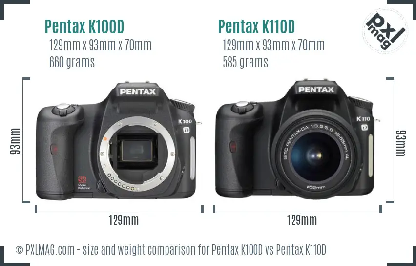 Pentax K100D vs Pentax K110D size comparison