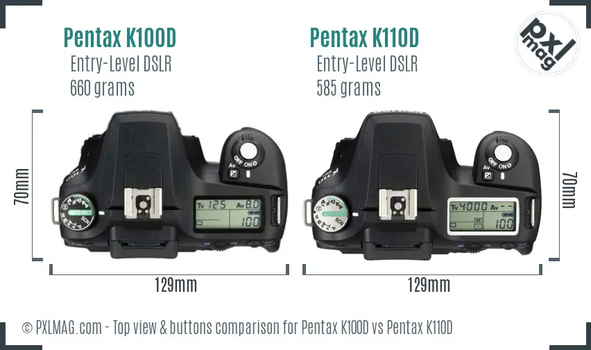 Pentax K100D vs Pentax K110D top view buttons comparison