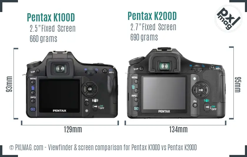 Pentax K100D vs Pentax K200D Screen and Viewfinder comparison