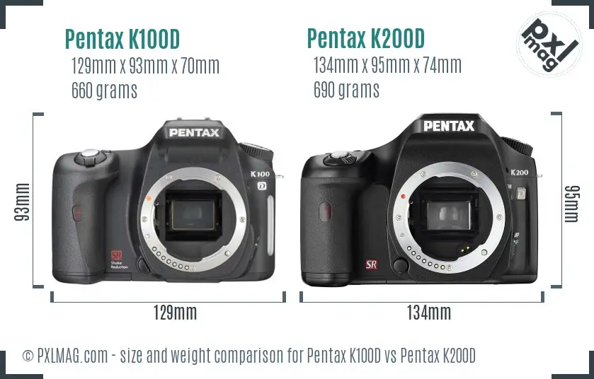 Pentax K100D vs Pentax K200D size comparison