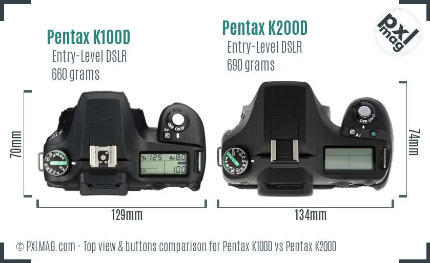 Pentax K100D vs Pentax K200D top view buttons comparison