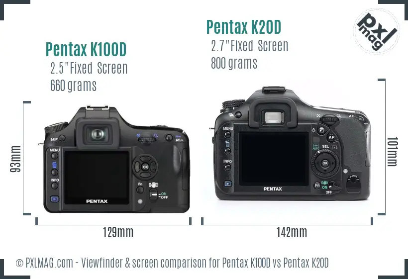 Pentax K100D vs Pentax K20D Screen and Viewfinder comparison