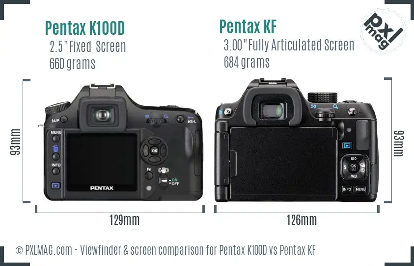 Pentax K100D vs Pentax KF Screen and Viewfinder comparison