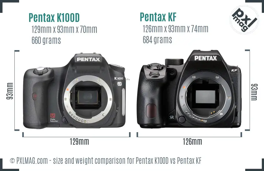 Pentax K100D vs Pentax KF size comparison