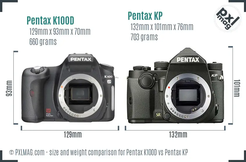 Pentax K100D vs Pentax KP size comparison