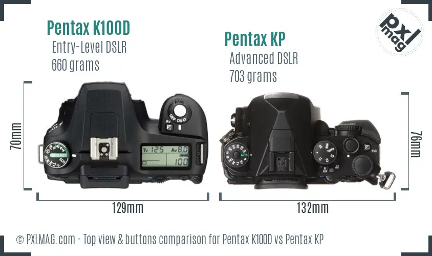 Pentax K100D vs Pentax KP top view buttons comparison