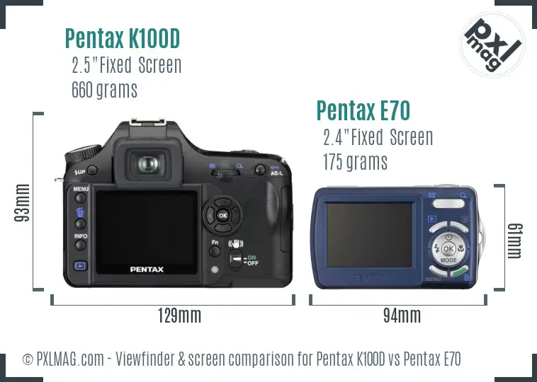 Pentax K100D vs Pentax E70 Screen and Viewfinder comparison