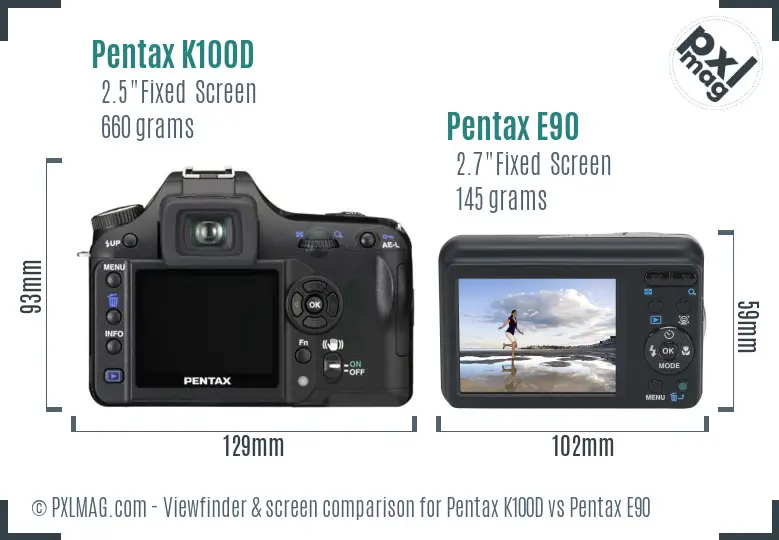 Pentax K100D vs Pentax E90 Screen and Viewfinder comparison