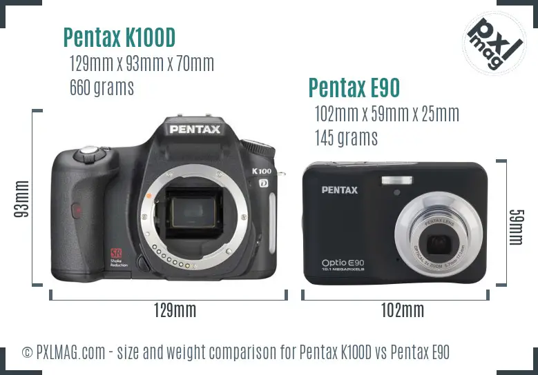 Pentax K100D vs Pentax E90 size comparison