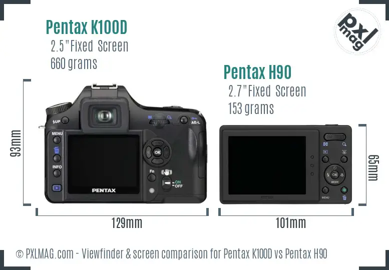 Pentax K100D vs Pentax H90 Screen and Viewfinder comparison