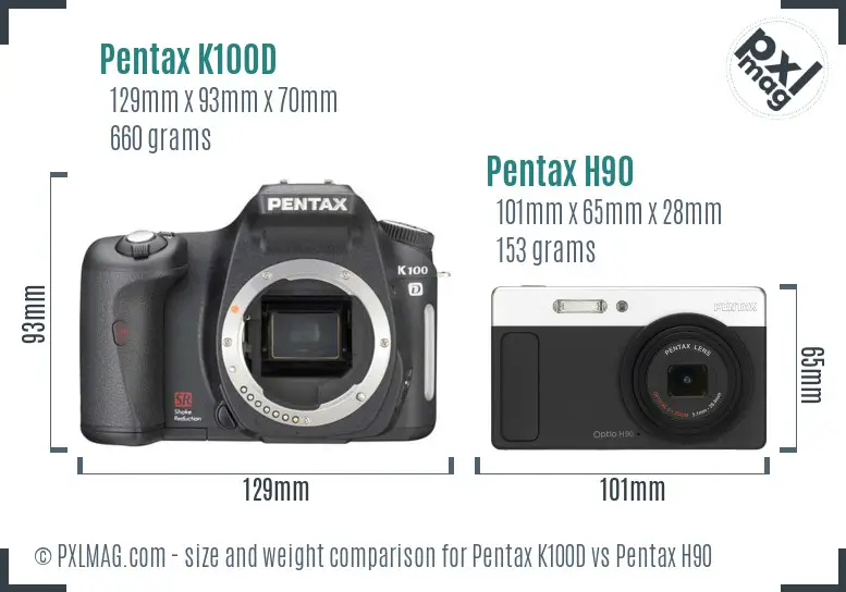 Pentax K100D vs Pentax H90 size comparison