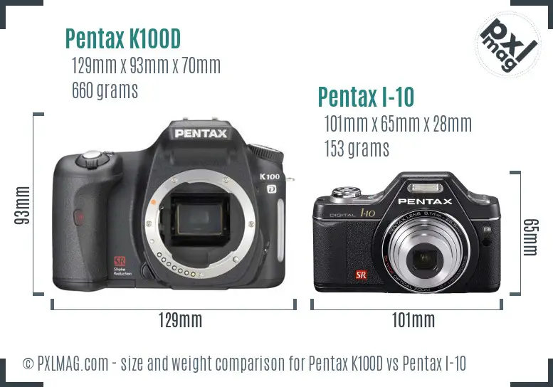 Pentax K100D vs Pentax I-10 size comparison