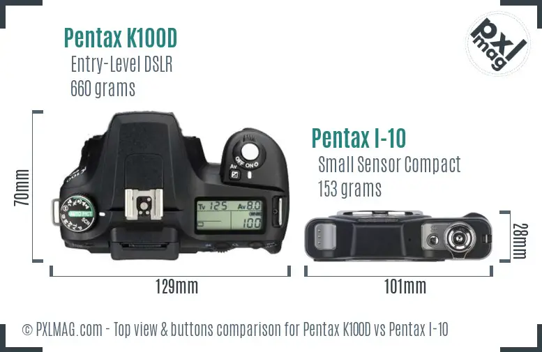 Pentax K100D vs Pentax I-10 top view buttons comparison