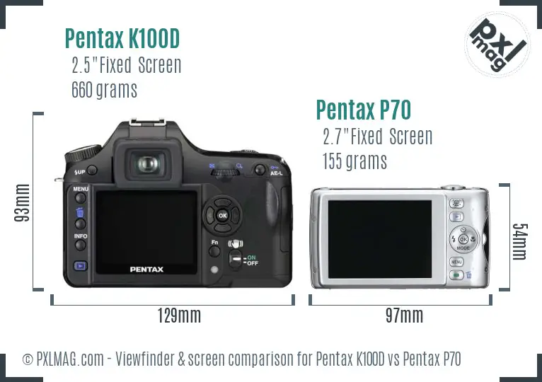 Pentax K100D vs Pentax P70 Screen and Viewfinder comparison