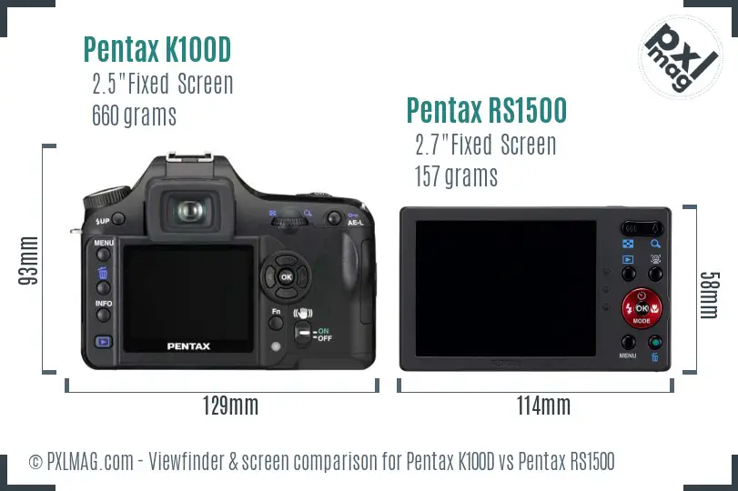 Pentax K100D vs Pentax RS1500 Screen and Viewfinder comparison