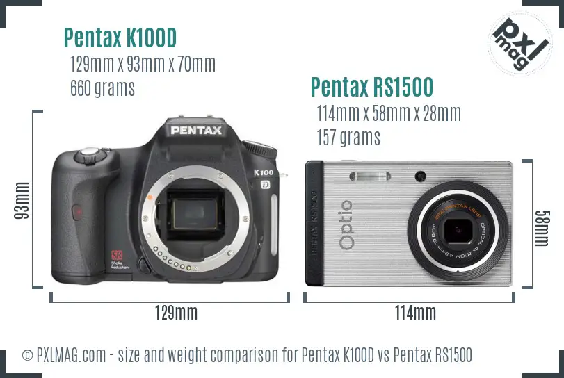 Pentax K100D vs Pentax RS1500 size comparison