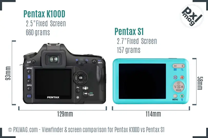 Pentax K100D vs Pentax S1 Screen and Viewfinder comparison