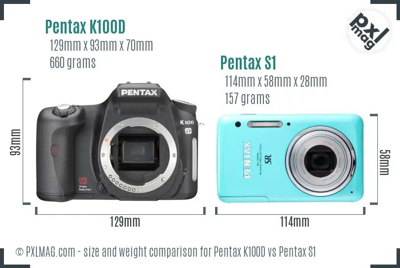 Pentax K100D vs Pentax S1 size comparison