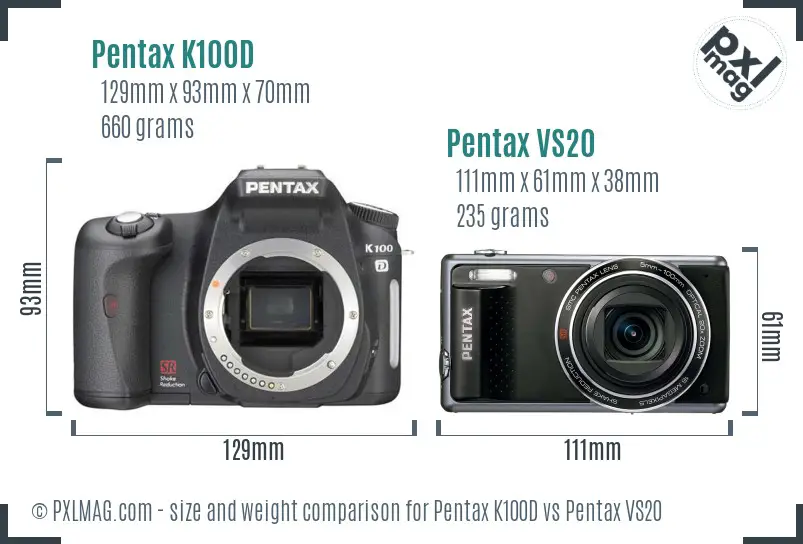 Pentax K100D vs Pentax VS20 size comparison