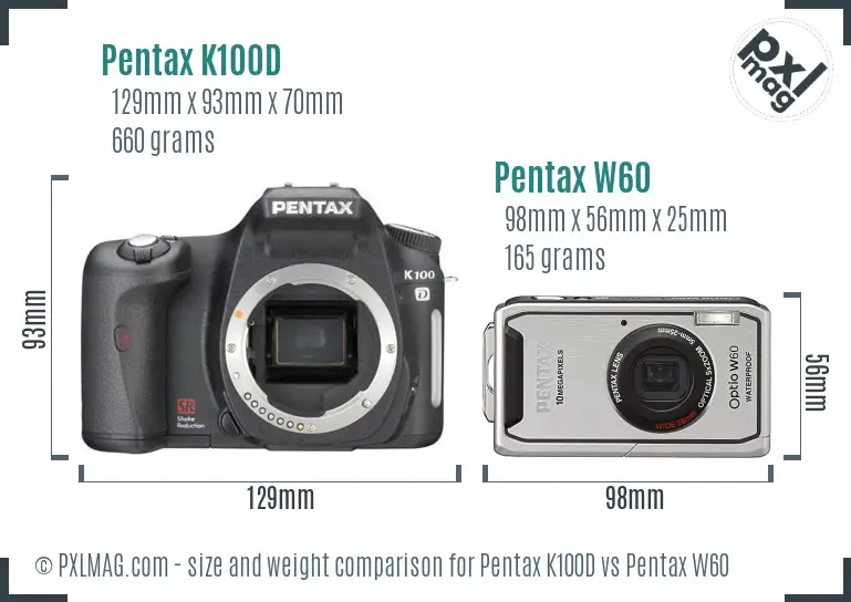 Pentax K100D vs Pentax W60 size comparison
