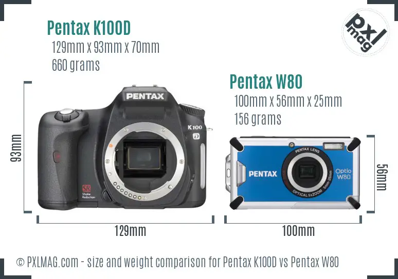 Pentax K100D vs Pentax W80 size comparison