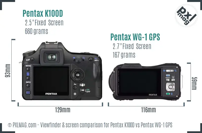 Pentax K100D vs Pentax WG-1 GPS Screen and Viewfinder comparison