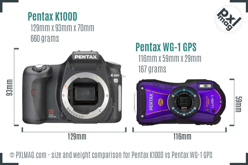 Pentax K100D vs Pentax WG-1 GPS size comparison