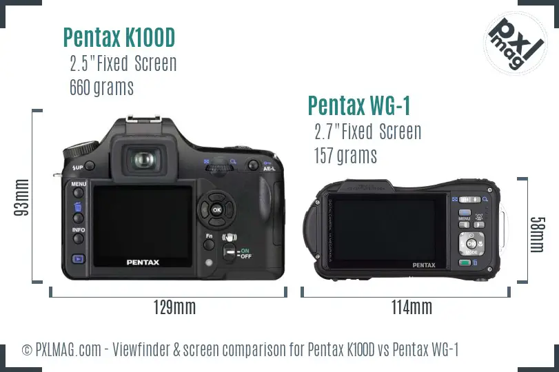 Pentax K100D vs Pentax WG-1 Screen and Viewfinder comparison