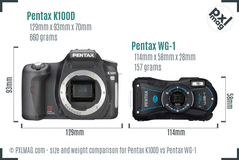 Pentax K100D vs Pentax WG-1 size comparison