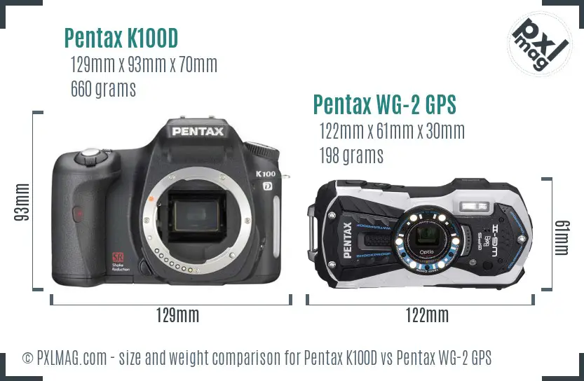 Pentax K100D vs Pentax WG-2 GPS size comparison