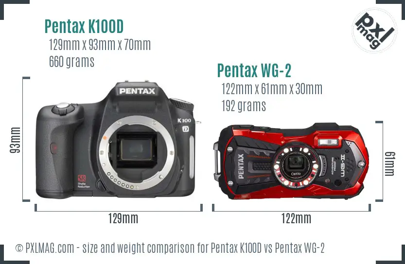 Pentax K100D vs Pentax WG-2 size comparison