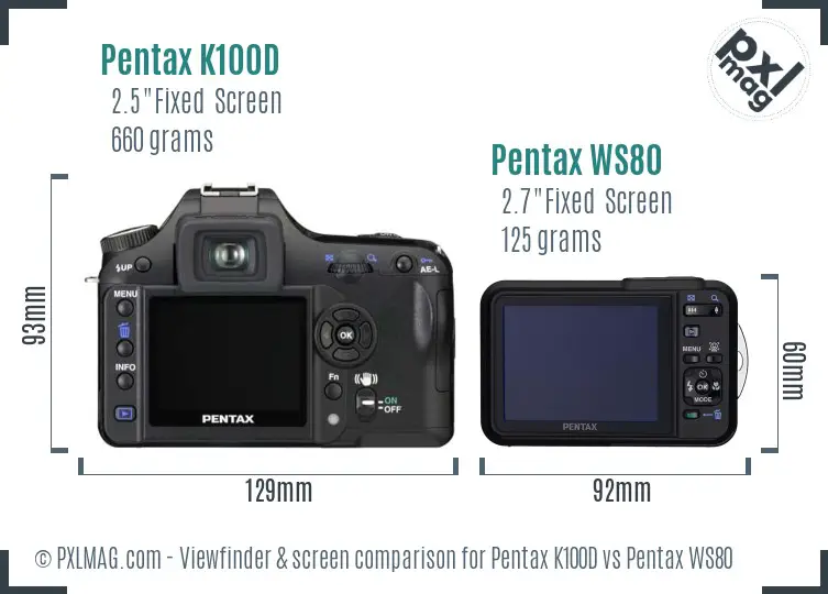 Pentax K100D vs Pentax WS80 Screen and Viewfinder comparison