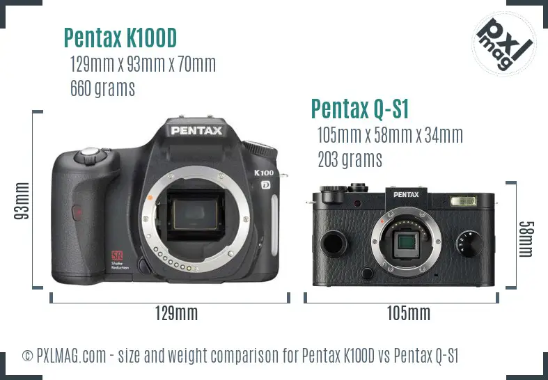 Pentax K100D vs Pentax Q-S1 size comparison