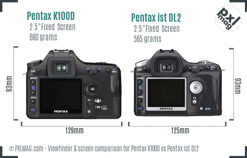 Pentax K100D vs Pentax ist DL2 Screen and Viewfinder comparison